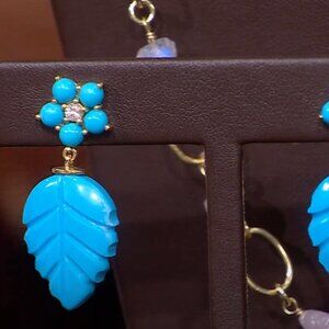 Rarities Carol Brodie Carved Leaf Drop Earrings HOWLITE nwt